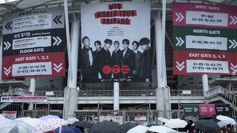Fans of K-pop boy band BTS wait in line for the BTS World Tour 'Arirang' at Goyang stadium.