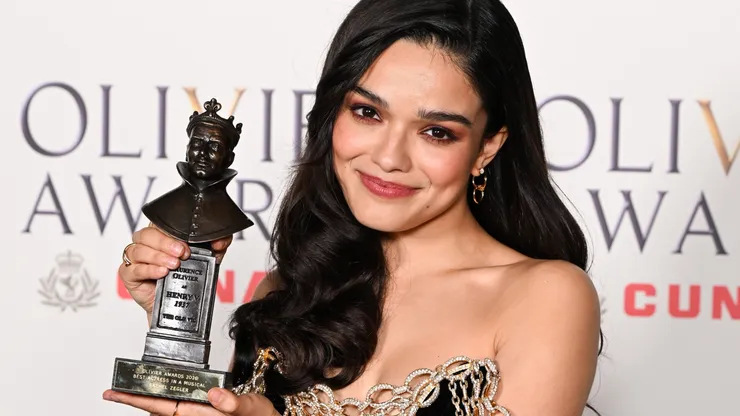 Rachel Zegler poses with the Best Actress In A Musical Award for "Evita" inside the Winners Room at The Olivier Awards 2026 with Cunard at the Royal Albert Hall on April 12, 2026 in London, England.