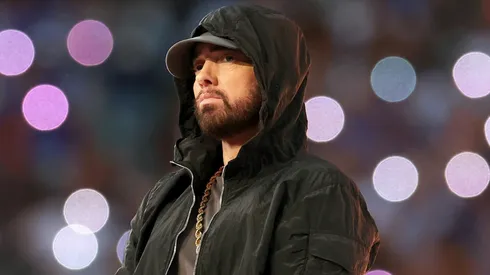 Eminem performs during the Pepsi Super Bowl LVI Halftime Show at SoFi Stadium.