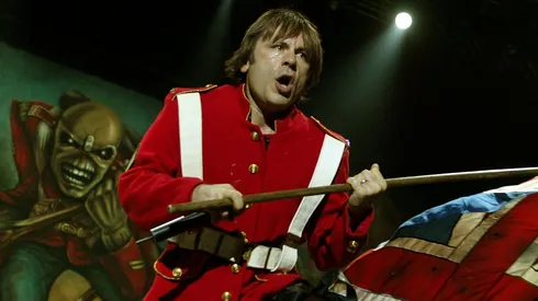 Singer Bruce Dickinson of Iron Maiden performs at Ozzfest 2005 at the Hyundai Pavilion.