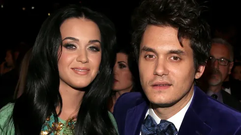 Singers Katy Perry (L) and John Mayer attend the 55th Annual GRAMMY Awards at STAPLES Center.