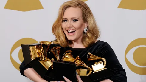 Singer Adele, winner of the GRAMMYs for Record of the Year for "Rolling In The Deep", Album of the Year for "21", Song of the Year for "Rolling In The Deep", Best Pop Solo Performance for "Someone Like You", Best Pop Vocal Album for "21" and Best Short Form Music Video for "Rolling In The Deep", poses in the press room at the 54th Annual GRAMMY Awards at Staples Center on February 12, 2012 in Los Angeles, California.
