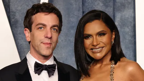B.J. Novak and Mindy Kaling attend the 2023 Vanity Fair Oscar Party Hosted By Radhika Jones at Wallis Annenberg Center for the Performing Arts.