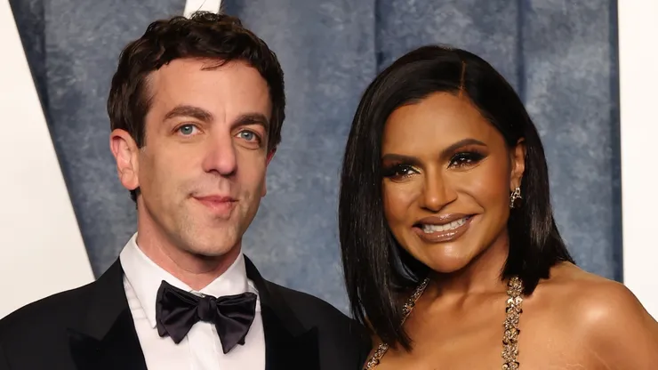B.J. Novak and Mindy Kaling attend the 2023 Vanity Fair Oscar Party Hosted By Radhika Jones at Wallis Annenberg Center for the Performing Arts.