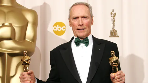 Director Clint Eastwood poses with his Oscar award for Best Director in "Million Dollar Baby" backstage during the 77th Annual Academy Awards on February 27, 2005 at the Kodak Theater in Hollywood, California.