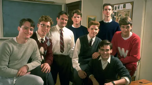 Ethan Hawke, Robin Williams, Robert Sean Leonard, Josh Charles, Gale Hansen, Dylan Kussman, Allelon Ruggiero, and James Waterston in 'Dead Poets Society' (1989)