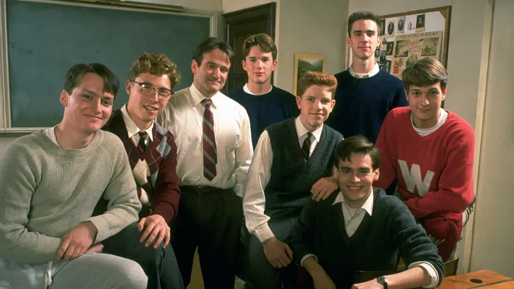 Ethan Hawke, Robin Williams, Robert Sean Leonard, Josh Charles, Gale Hansen, Dylan Kussman, Allelon Ruggiero, and James Waterston in 'Dead Poets Society' (1989)