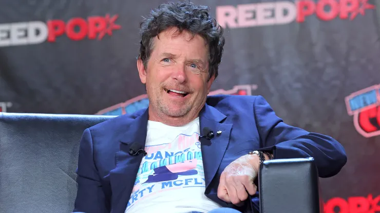 Actors Michael J. Fox speaks during a "Back To The Future Reunion" panel at New York Comic Con on October 08, 2022 in New York City.