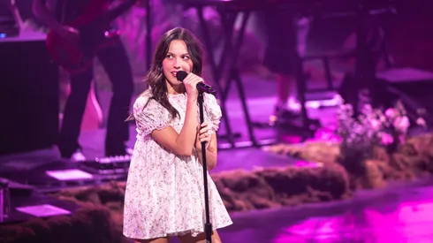 Olivia Rodrigo performs on stage during an exclusive Billions Club Live show to celebrate the partnership between Spotify and FC Barcelona before El Clásico on May 8, 2026 in Barcelona, Spain.