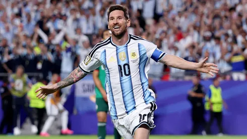 Lionel Messi #10 of Argentina celebrates scoring his team's second goal during the FIFA World Cup 2026 Group J match between Argentina and Algeria at Kansas City Stadium on June 16, 2026 in Kansas City, Missouri.