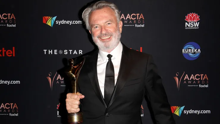 Sam Neill poses with the Longford Lyell Award in the media room during 2019 AACTA Awards Presented by Foxtel at The Star on December 04, 2019 in Sydney, Australia.