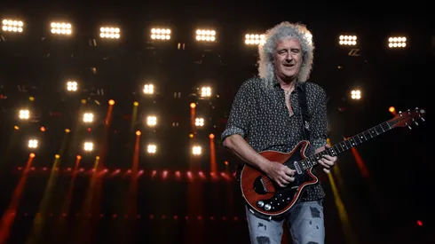 Brian May of Queen performs during Fire Fight Australia at ANZ Stadium on February 16, 2020 in Sydney, Australia.