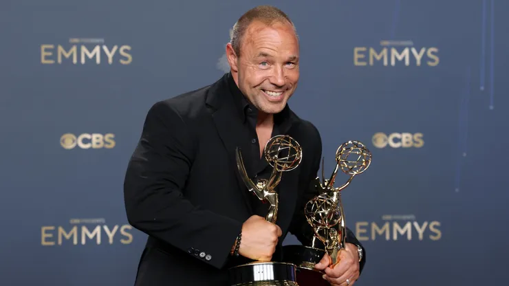 Stephen Graham, winner of Lead Actor in a Limited or Anthology Series or Movie and Outstanding Writing for a Limited or Anthology Series or Movie for "Adolescence," poses in the press room during the 77th Primetime Emmy Awards at Peacock Theater on September 14, 2025 in Los Angeles, California.