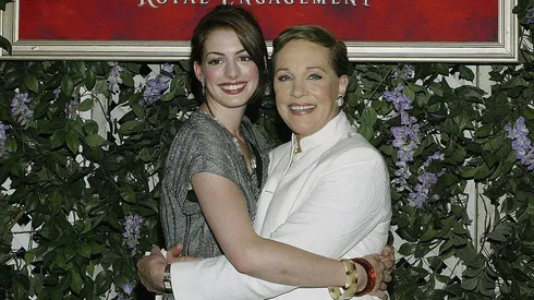 Actors Anne Hathaway and Julie Andrews attend the film premiere of "The Princess Diaries 2: Royal Engagement" at Disneyland on August 7, 2004 in Anaheim, California. The film "The Princess Diaries 2: Royal Engagement" opens in theaters nationwide on August 11, 2004.