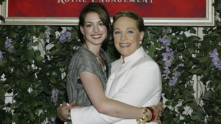 Actors Anne Hathaway and Julie Andrews attend the film premiere of "The Princess Diaries 2: Royal Engagement" at Disneyland on August 7, 2004 in Anaheim, California. The film "The Princess Diaries 2: Royal Engagement" opens in theaters nationwide on August 11, 2004.