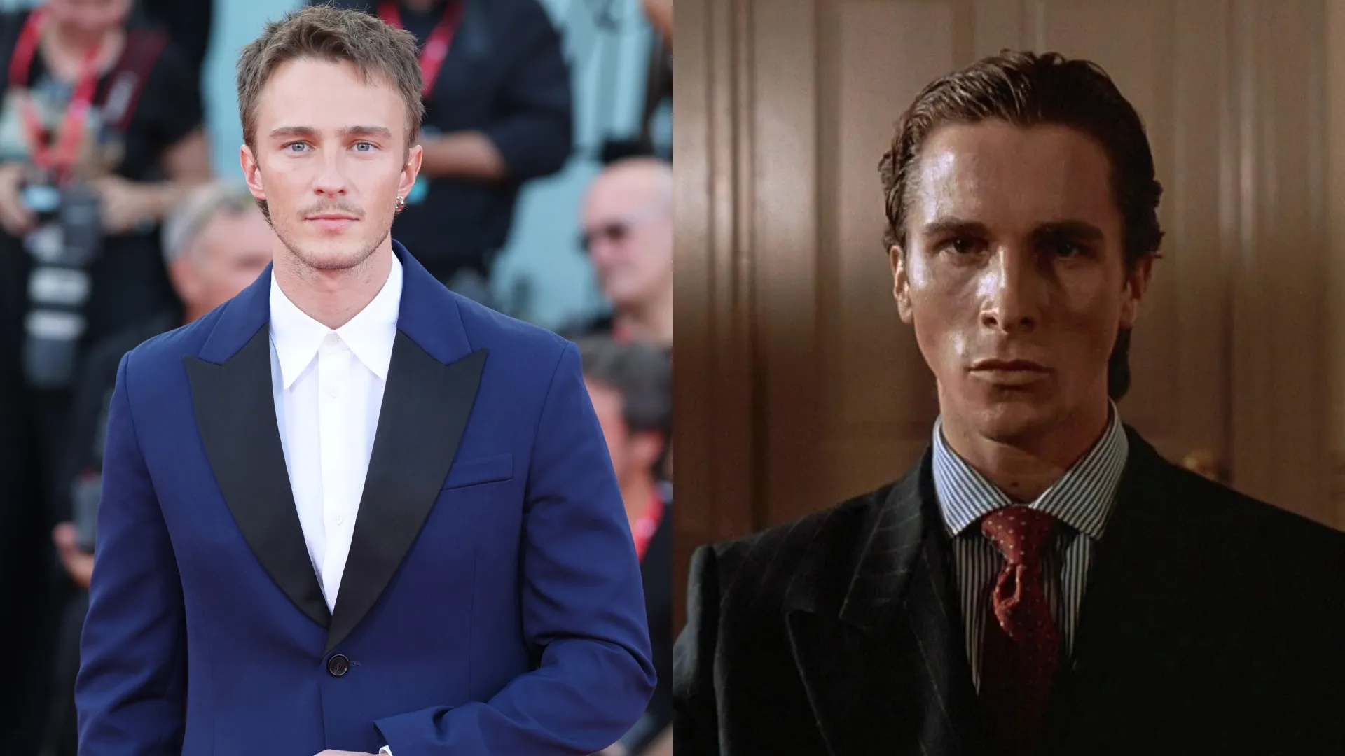 Drew Starkey during the 81st Venice International Film Festival on September 03, 2024 in Venice, Italy. (Photo by Vittorio Zunino Celotto/Getty Images) // Christian Bale as Patrick Bateman in ‘American Psycho’ (2000) – IMDb