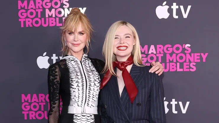 Nicole Kidman and Elle Fanning attend Apple's "Margo's Got Money Troubles" premiere at Regal Union Square on April 08, 2026 in New York City.